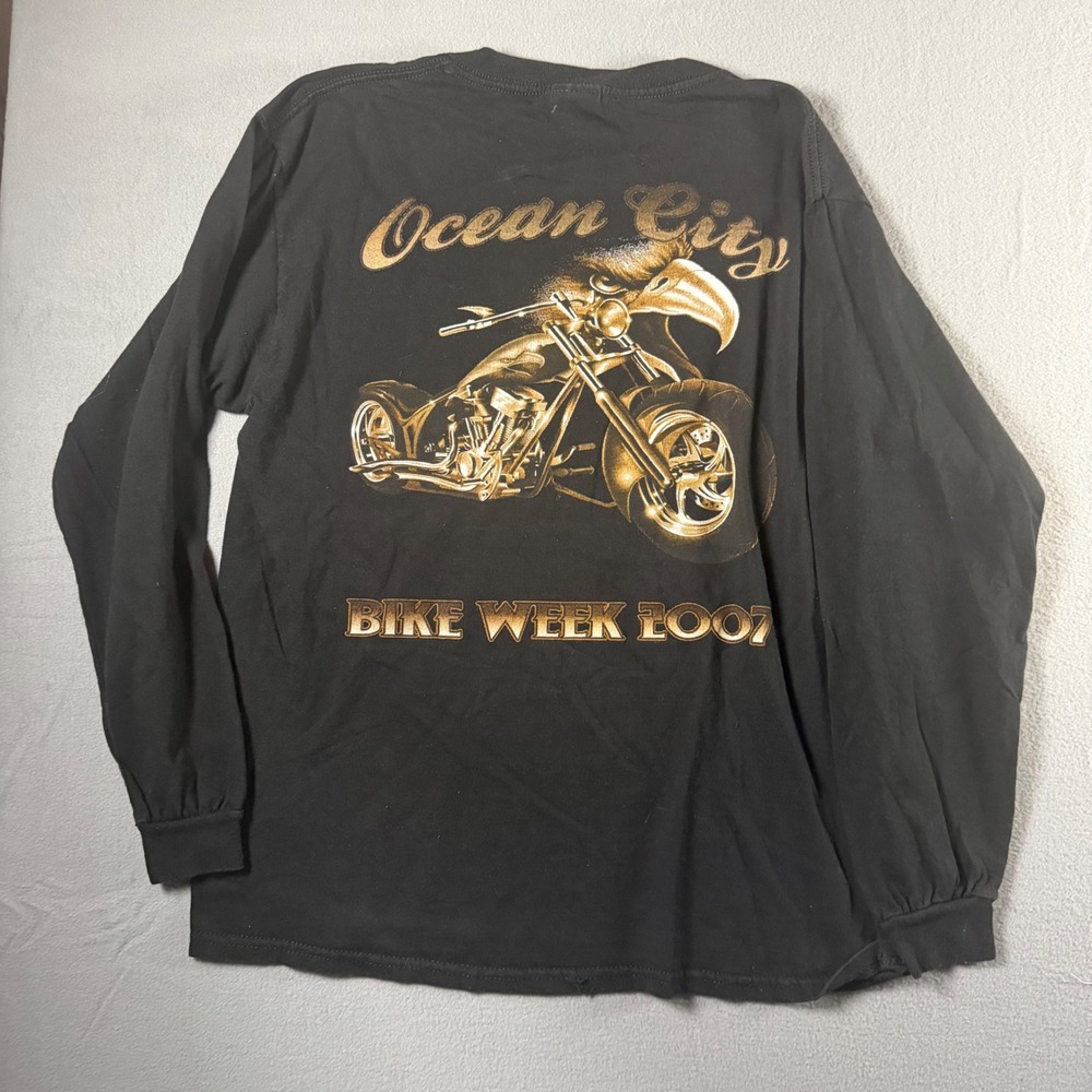 Delta Ocean City Bike Week 2007 Long Sleeve Graphic T-Shirt Mens Medium Black
